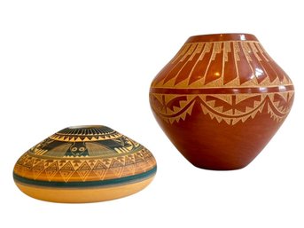 Two Pieces Of Native American Pottery - Norman Lansing (Ute Mountain) & Ida Yepa (Jemez Pueblo)