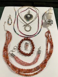 Sterling Silver, Tourmaline, Mother Of Pearl, Agate And Beads
