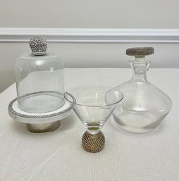Crystal & Marble Lidded Cake Stand, Crystaled Decanter & Glass