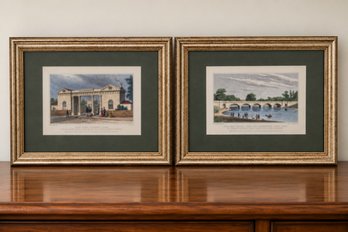 Two Antique Hand-colored Steel Line Engravings Depicting Scenes Of Historic London In 1800s Era