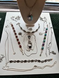 Sterling Chains Galore, Turquoise, Multi Stone Lot, Mixed Goodies, Nice Lot