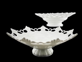 Two Vintage Milk Glass Footed Bowls