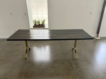 Dark Rustic Wooden Dining Table With Wishbone Metal Base William Sonsoma