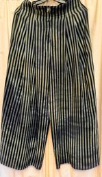 Vintage Designer Wide Leg Silk Pinstripe Women's Pants In Green And Black