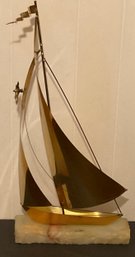 De Mott Signed Marble & Brass Sailboat