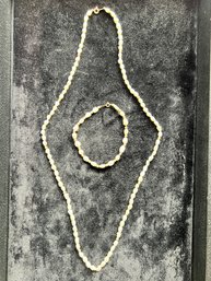 22 Inch Fresh Water Pearls, With 14 Kt Beads And Clasp, 7 Inch Matching Bracelet