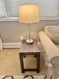 Clear Glass, Brass Base Table Lamp & Side Table