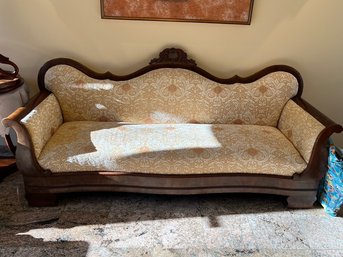 Victorian Mahogany Sofa With Lovely Damask Upholstery