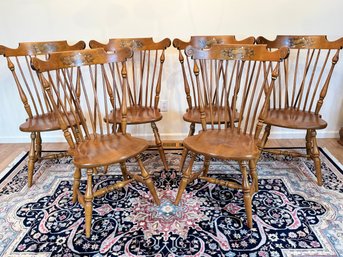 Set Of 6 Ethan Allen Nutmeg Maple Windsor Dining Chairs