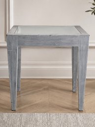 R. Jones Silverleaf End Table With Glass Top And Tapered Sabre Legs