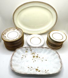 Vintage China With Gold Accents: Platters By Mintons & Elite Limoges & 3 Sets Plates By Marshall Fields