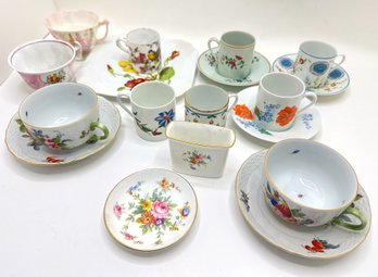 Mixed Vintage China Teacups, Some With Matching Saucers By Mintons, A. Raynaud Limoges & More
