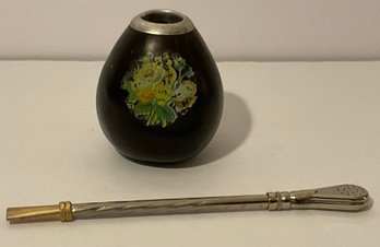 Vintage Argentina Industria Tea Yerba Mate Gourd & Bombilla Alpaca