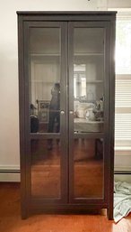 (6) Shelf Dark Brown Glass Front Cabinet
