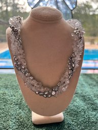 Sterling Silver With Clear Crystal, Tahitian Pearls Necklace, 20 Inch With 2 Inch Extension, 1/2 Inch Thick