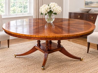 Stunning Georgian Crotch Mahogany Round Breakfast Table With A Pie Cut Veneer And 4-column Birdcage Base