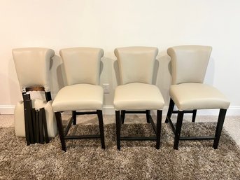 Set Of 4 Bar Stools With Faux Leather Upholstery