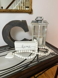 Decorative Retro Wooden Sign, Letter C, Lantern & Heart Necklace