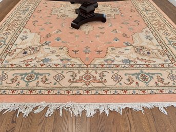 Traditional Hand-knotted Wool Turkish Oushak Style Rug In Pastel Peach And Ivory Pattern