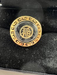 14 Kt Greek Key Surrounding The Blessing Symbol On Labradorite, Weighs 2.5 Dwt