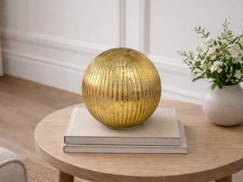 West Elm Gold Ribbed Glass Orb, Decorative Sphere - Westport