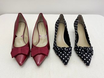 Adrienne Vittadini Red Low Pumps With Bow & Ann Taylor Polka Dot Size 7.5M
