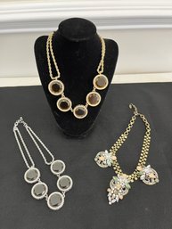 2 Banana Republic Gold & Silver With Crystal Neclace & One Pier 1 Vintage Neclace