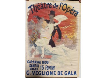 Jules Cheret Theatre De L'opera Carnival Gala (rare) Orignal On Linen