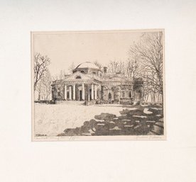 ‘Monticello’ Home Of Thomas Jefferson Vintage Lithograph Signed