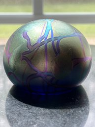 David Lotton Signed Iridescent Paperweight On Cobalt Blue, 1994