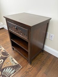 Pier 1 Wood End Table Intricately Carved Front Drawer