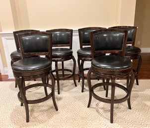 6 Leather Brass Studded Bar Stools