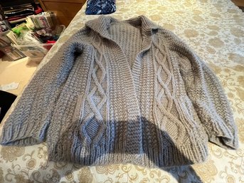 Unisex Handmade Wool Cable Sweater, Soft Dove Grey, WARM, Size L-xl
