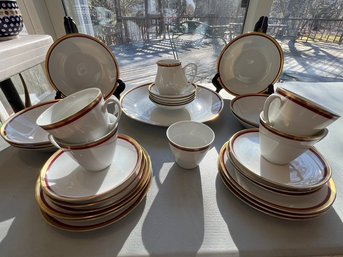 Toulan Red, White Gold Dishware