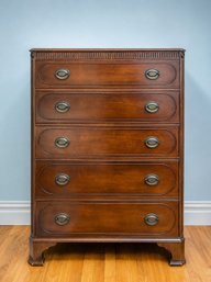 DEXTER Empire Or Federal Style Highboy Dresser With Fluted Trim And Dentil Moulding Accents