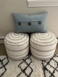 Pair Of Darian Upholstered Pouf Seats & Pillow