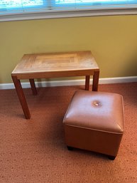 Henning Kjaernulf Danish Teak Side Table & Faux Leather Foot Stool