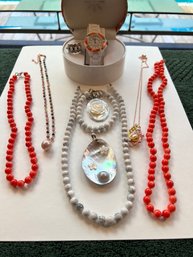 Tourmaline, Red And White Agate, Pearl, Sterling