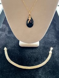 14 Kt, Black Onyx, Rope Chain Necklace And Double Rope Bracelet! Weighs 3.5 Dwt ,w/o Pendant