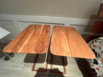 Scandinavian C-shaped Wood Brown Rectangular Chairside Table