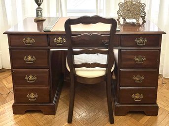 National Mt. Airy 7 Drawer Solid Wood Executive Desk & Vintage Chair
