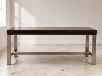 Ralph Lauren Modern Console Table Finished In Dark Walnut Veneer With Contrasting Metal Base