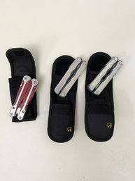 Two Leather Men & One Wood & Steel All In One Tool Including Screw Driver/drill Bits