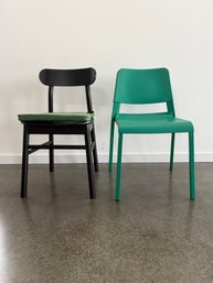 Ikea Black Ronninge Wooden Chair & Green Theodora Plastic Chair