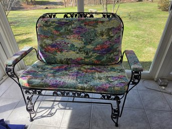 Iron Patio Loveseat Chair W/ Floral Cushion