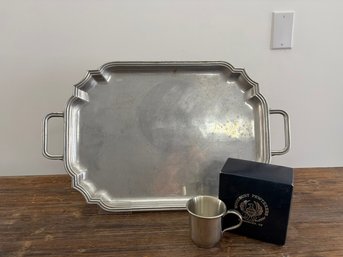 Wilton Mount Joy PA Metal Tray & Woodbury Ct. Pewter Child Cup