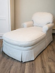 Ethan Allen Skirted Pinstriped Upholstered Roll Arm Chaise