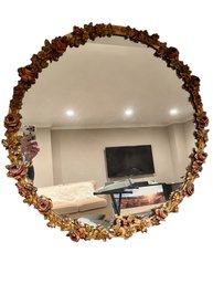 Vintage Wood Floral And Gilt Framed Mirror,