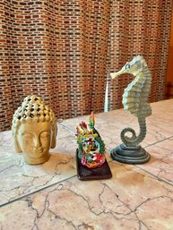 Ceramic Buddha, Dragon & Seahorse Figurines