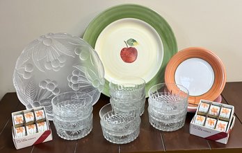 2 Sets Of Napkin Rings From Japan, 11 Glass Ice Cream Bowls & Serving Platters